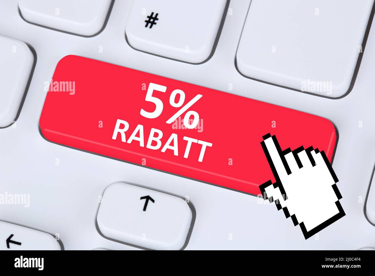 5% cinque per cento di sconto pulsante azione bonus shopping online internet Foto Stock