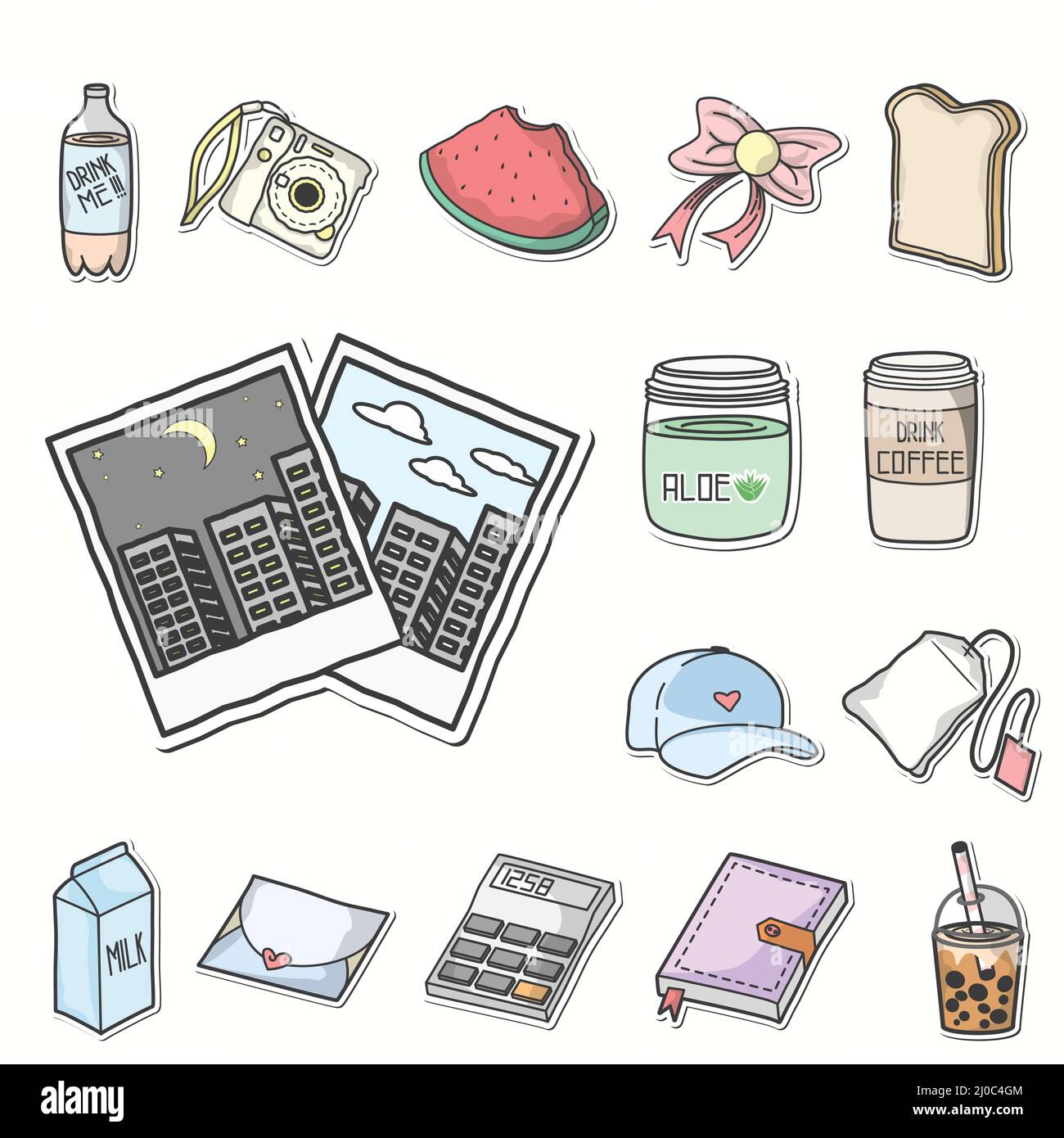 Set di icone adesivi estetici Bullet Journal Illustrazione Vettoriale