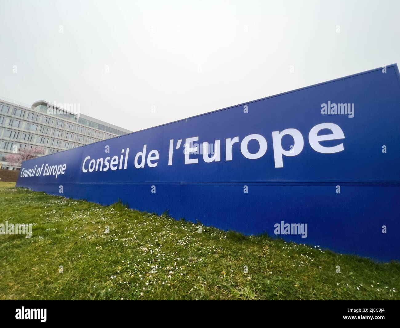 Il banner blu con testo Consiglio d'Europa come Federazione Russa è escluso dall'organizzazione Foto Stock