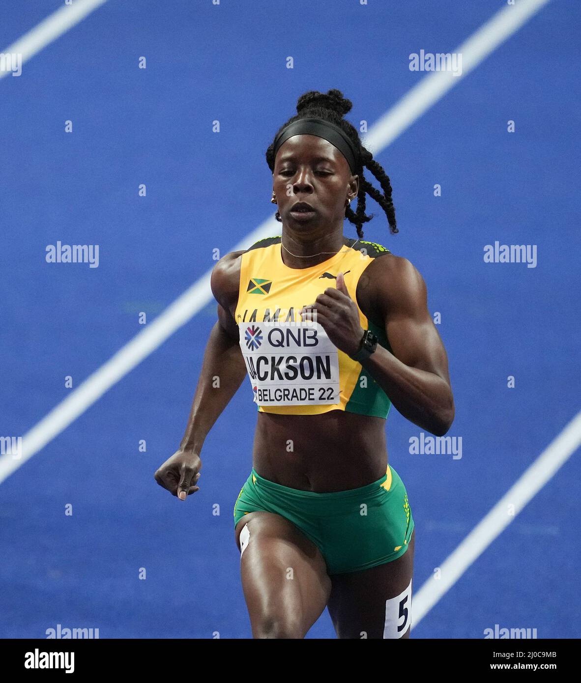 Belgrado, Serbia, 18 Mar 2022 Sherika Jackson ha visto in azione durante i 60m Heats allo Stark Stadium Belgrado Serbia il 18 2022 marzo Graham Glendinning / Alamy Live Newsl Foto Stock