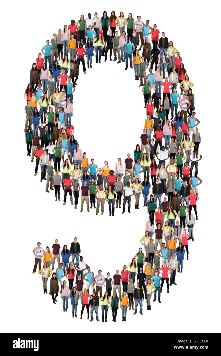 Numero 9 nove persone gruppo persone gruppo persone Foto Stock