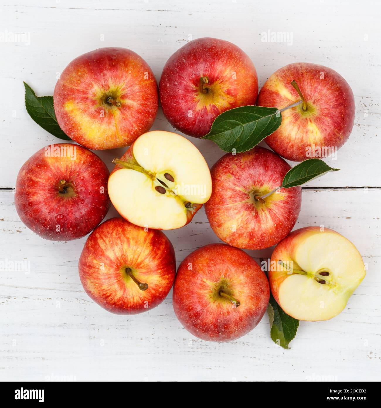 Mele mela frutta rossa frutta quadrata dall'alto Foto Stock