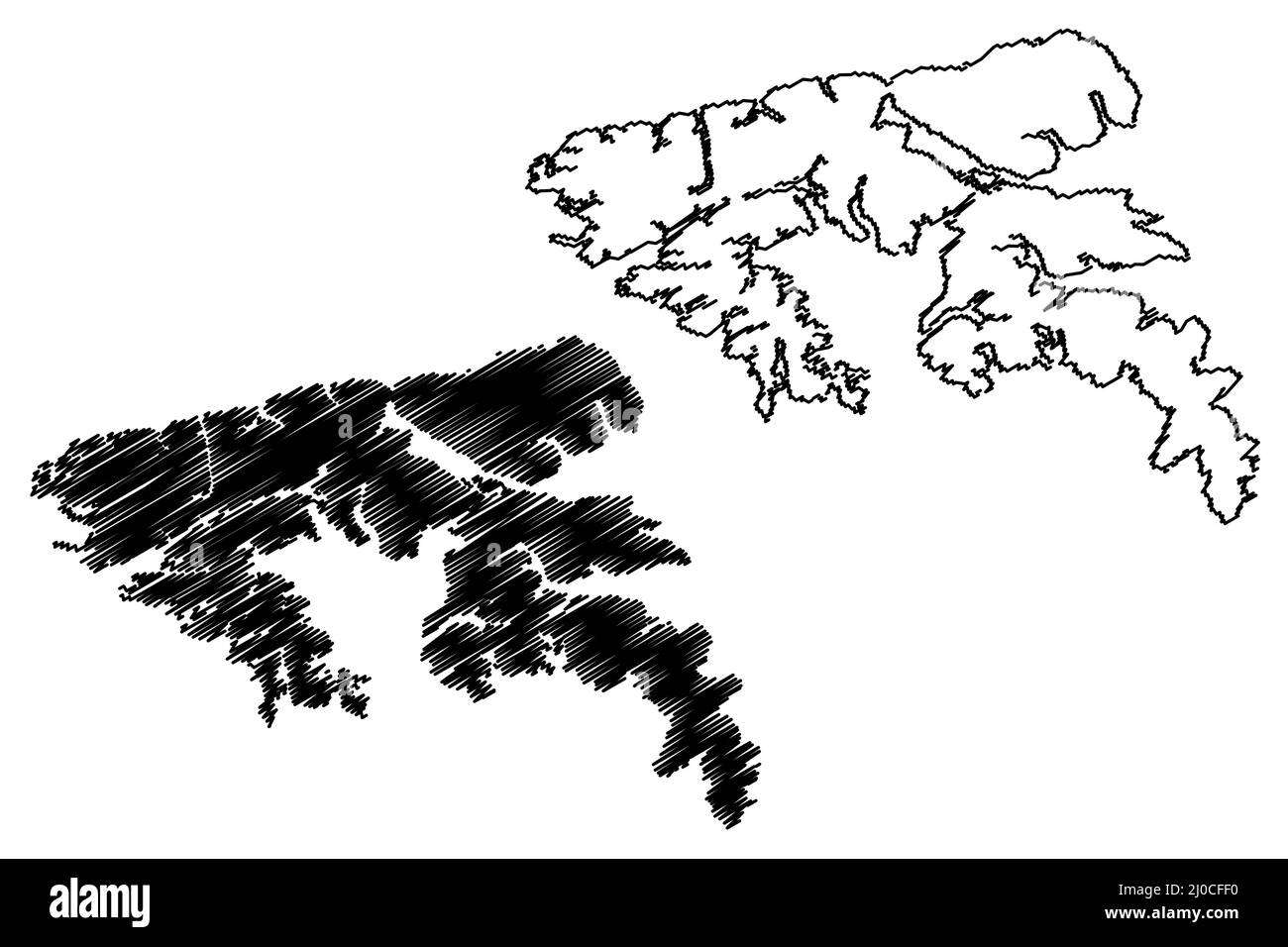 Hoste Island (Repubblica del Cile, Sud e America Latina, Arcipelago Tierra del Fuego) mappa vettore illustrazione, schizza mappa Isla Hoste mappa Illustrazione Vettoriale