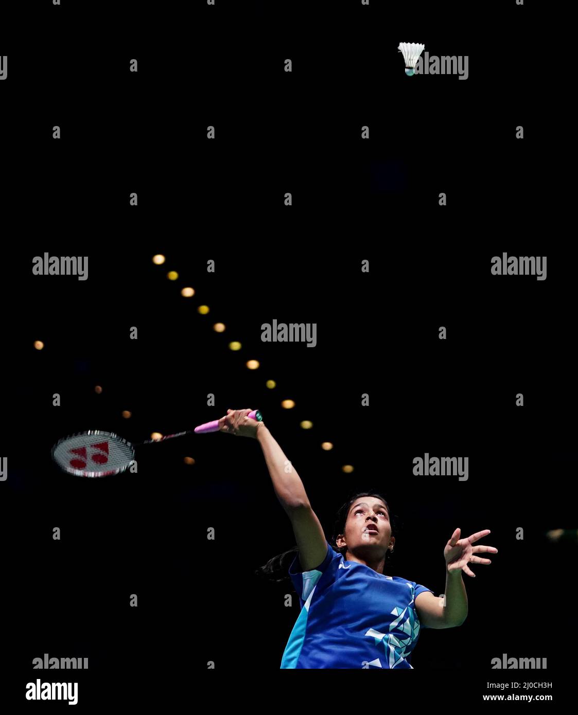 La Treesa Jolly dell'India (non raffigurata) e la Gayatri Gopichand Pullela in azione contro i Lee Shohibul e Bagas Maulana della Corea durante il terzo giorno dello YONEX All England Open Badminton Championships presso l'Otilita Arena di Birmingham. Data foto: Venerdì 18 marzo 2022. Foto Stock