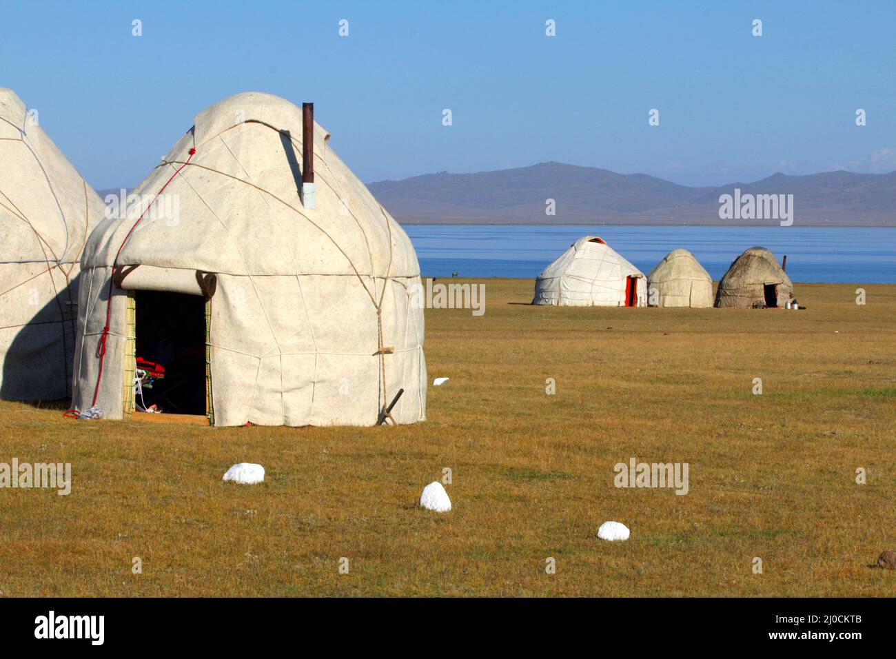 Yurt Camp al Lago di Song Kol, Kyryzstan centrale Foto Stock