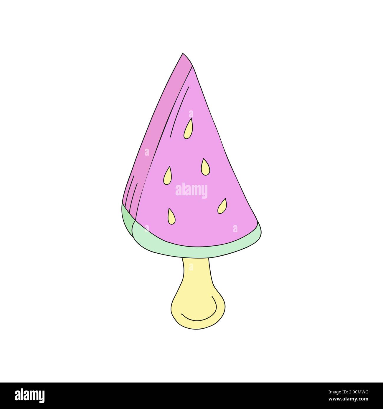 Eskimo su un bastone a forma di cocomero. Icona stile Doodle. Illustrazione Vettoriale