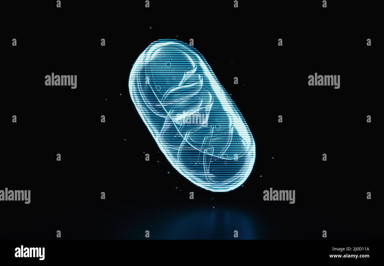 Immagine olografica di mitocondri, elemento futuristico, rendering 3D. Disegno digitale del computer. Foto Stock