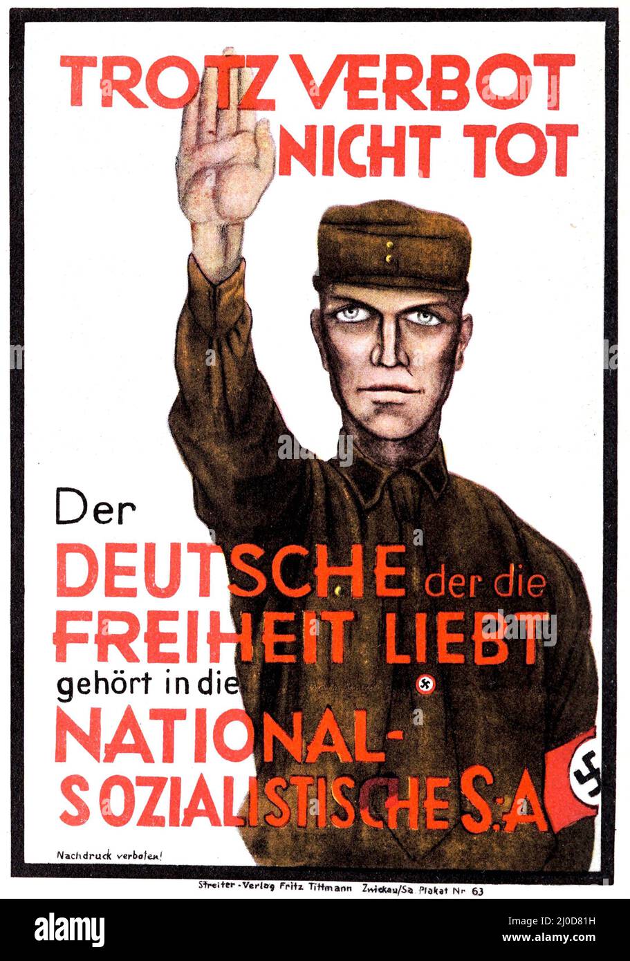 Propaganda nazista tedesca, manifesto elettorale 1924. Der Deutsche der die Freihet liebt gehört in die Nationalsozialitische S.A. artista sconosciuto. Foto Stock