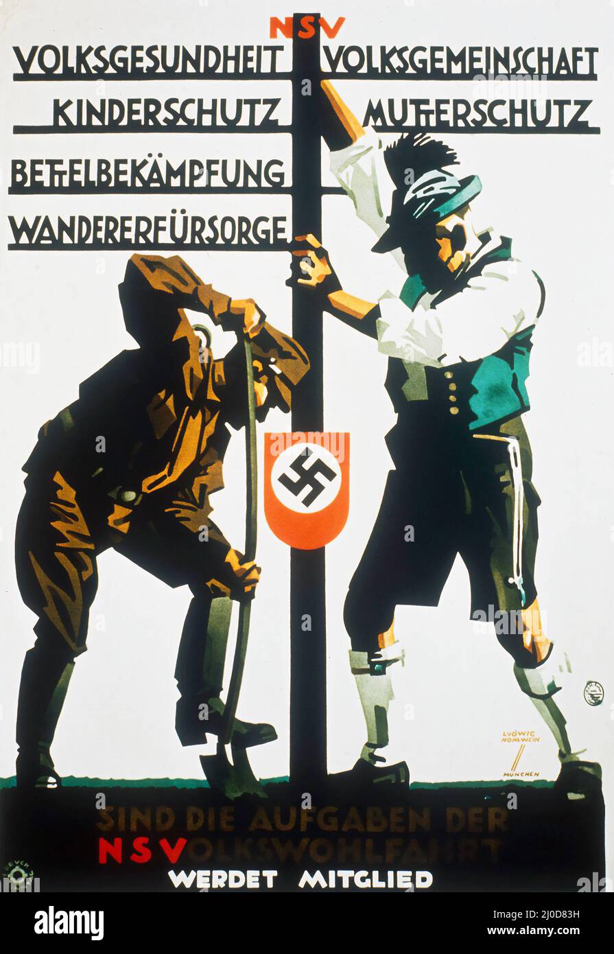 NSDAP Volksgemeinschaft NS VOLKSWOHLFAHRT, 1934 - propaganda nazista di Ludwig Hohlwein (1874–1949). Foto Stock