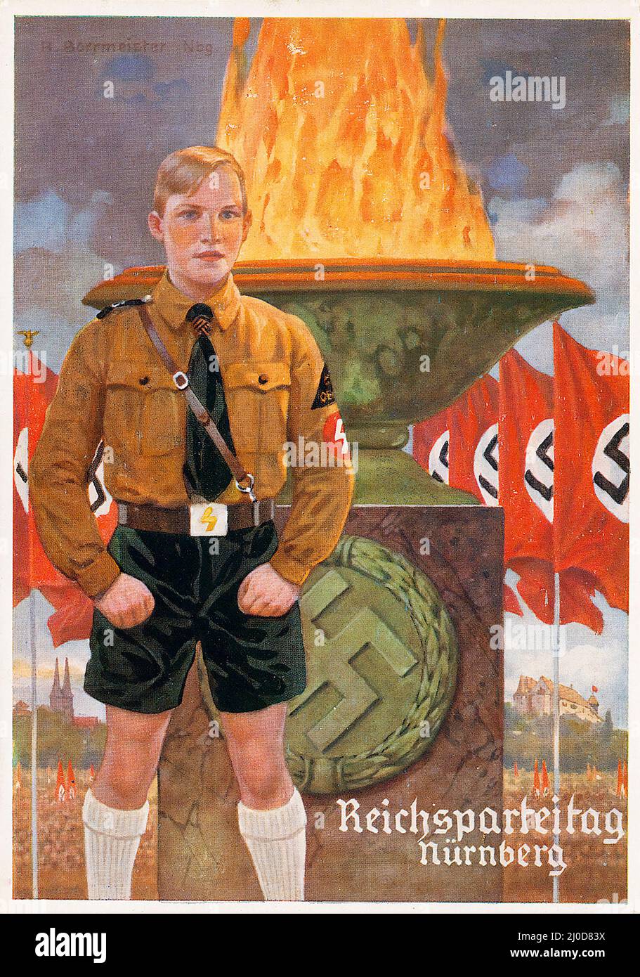 Propaganda nazista tedesca. Reichsparteitag Nurnberg Ansichtskarte / cartolina 1937 - opera di Richard Borrmeister. Foto Stock