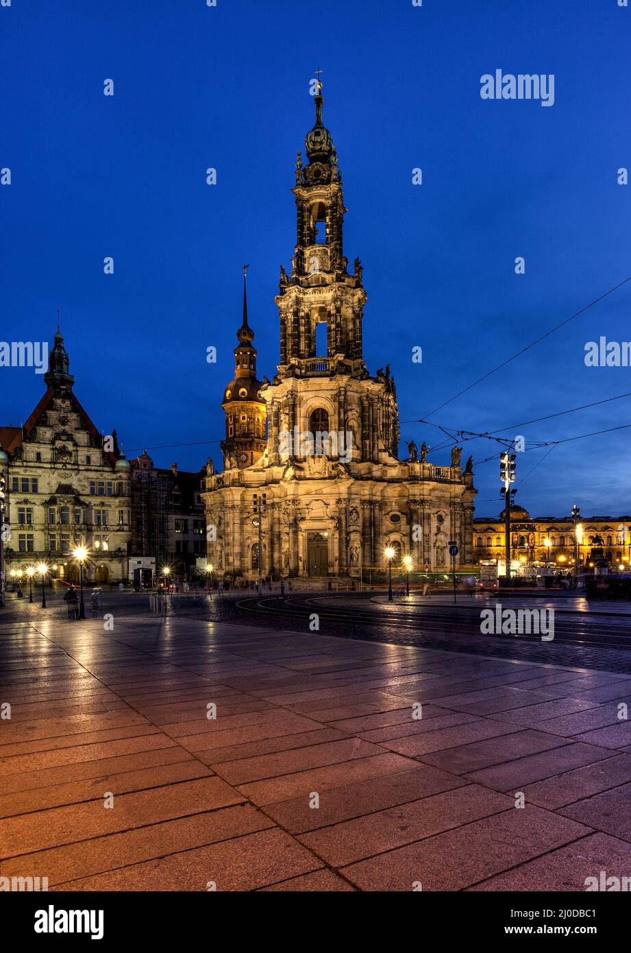 Cattedrale di Dresda - la Cattedrale della Santissima Trinità - Chiesa cattolica della corte reale di Sassonia - Katholische Hofkirche. Foto Stock