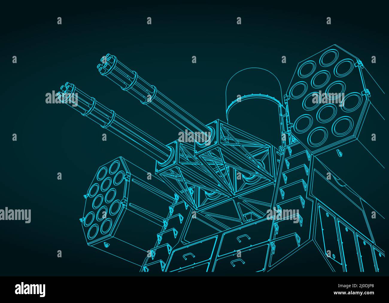 Illustrazione vettoriale stilizzata del sistema missilistico antiaereo di bordo Illustrazione Vettoriale