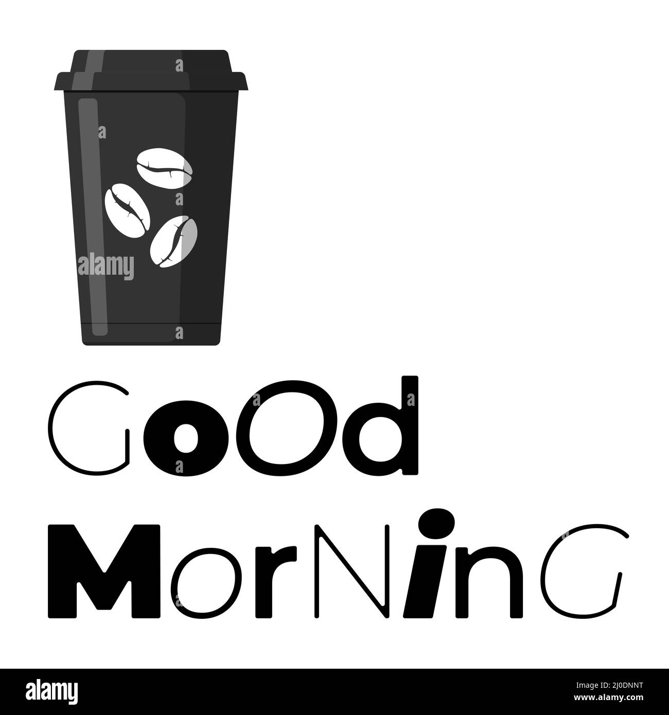 Testo grafico del buon mattino e banner usa e getta per la tazza di caffè. Poster dal design minimalista. Illustrazione quadrata vettoriale eps su sfondo bianco Illustrazione Vettoriale