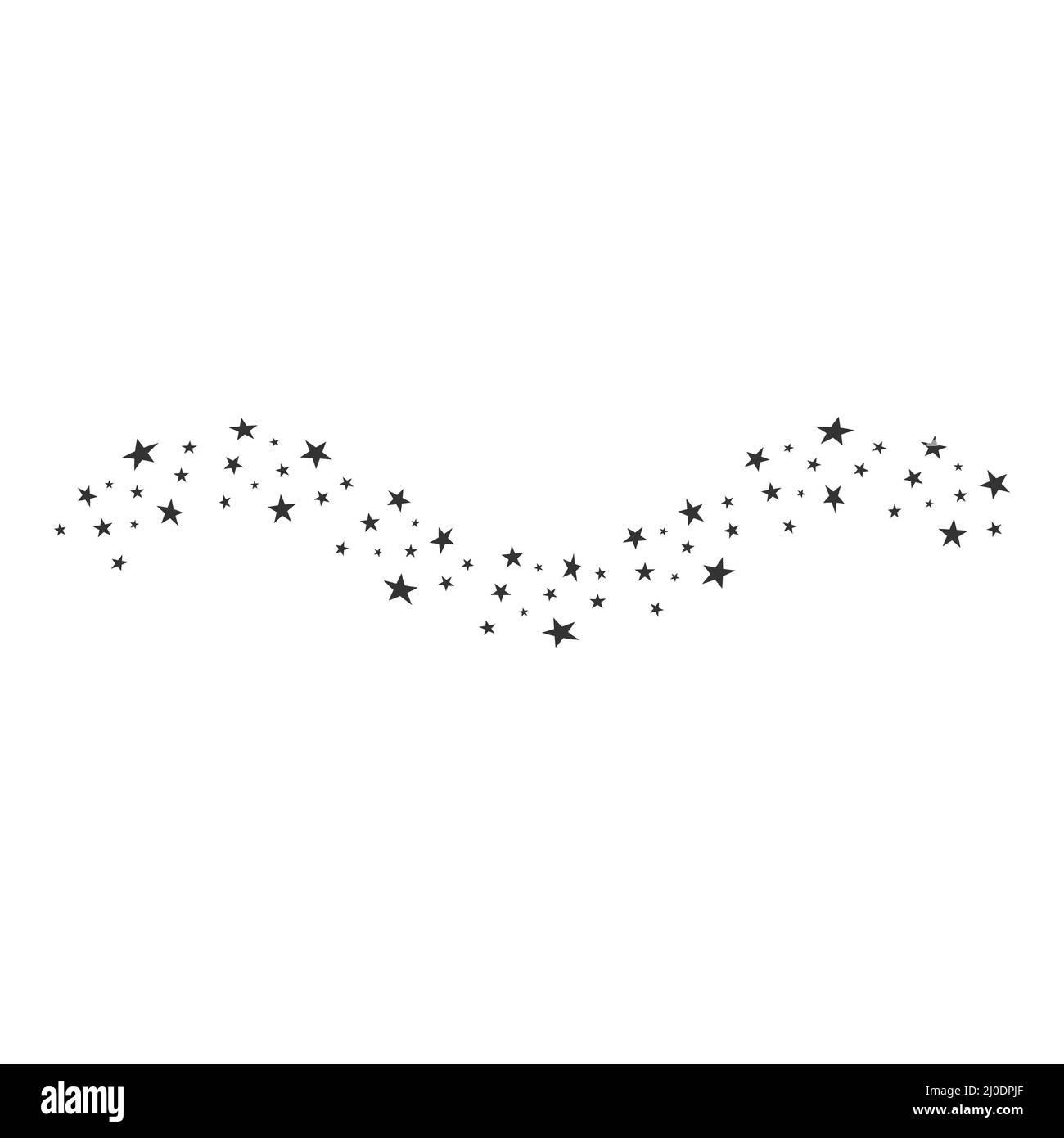 Linea sentiero Stardust. Stelle nere caotiche. Simbolo della cometa. Concetto di illustrazione magica. Illustrazione Vettoriale