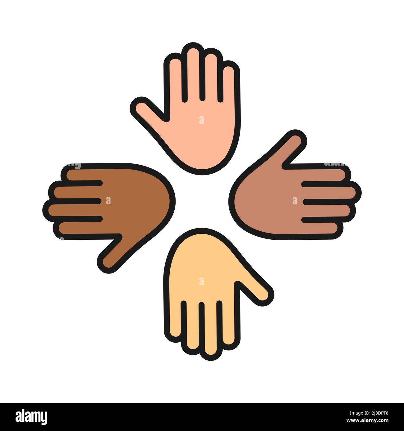 Icona nera mani unite. Simbolo di amicizia. Silhouette con pittogramma Business Unity. Illustrazione Vettoriale