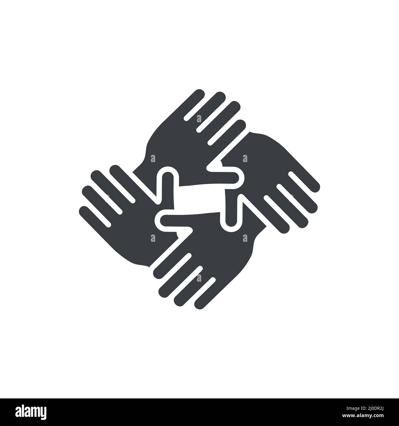 Icona nera mani unite. Simbolo di amicizia. Silhouette con pittogramma Business Unity. Illustrazione Vettoriale