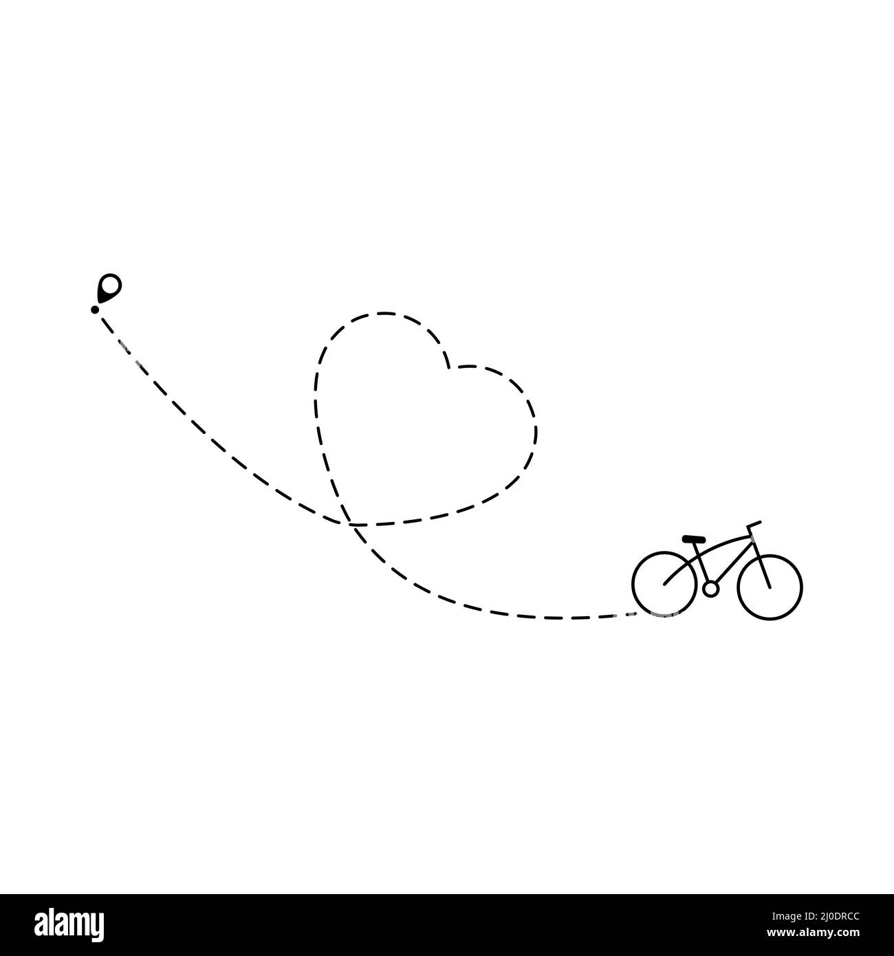 Chilometraggio della bicicletta con punto di partenza. Bicicletta e percorso. Simbolo della destinazione del viaggio. Illustrazione Vettoriale
