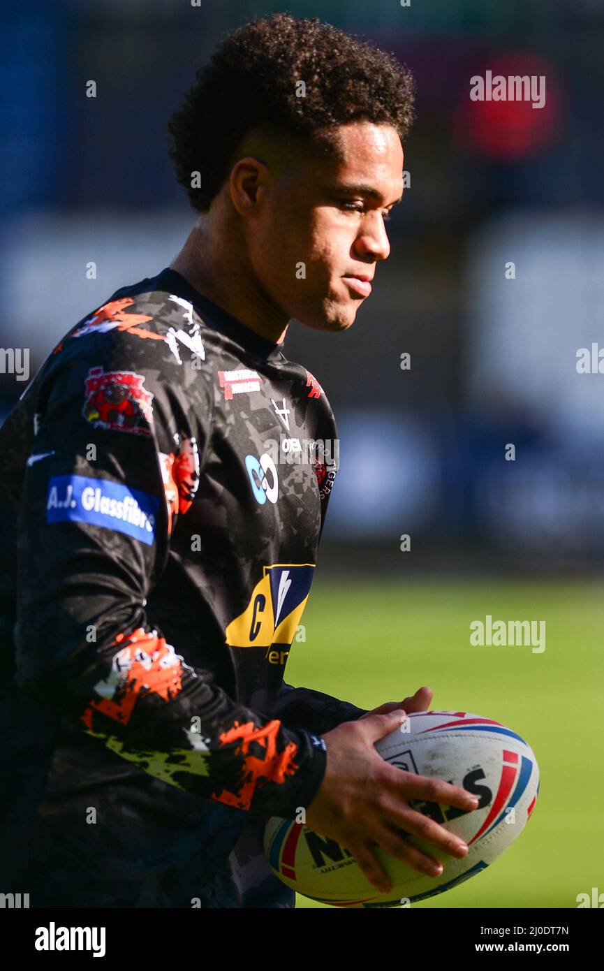 Huddersfield, Inghilterra - 12th Marzo 2022 - Derrell Olpherts of Castleford Tigers. Rugby League Betfred Super League Round 5 Huddersfield Giants vs Castleford Tigers al John Smith's Stadium, Huddersfield, Regno Unito Dean Williams Foto Stock