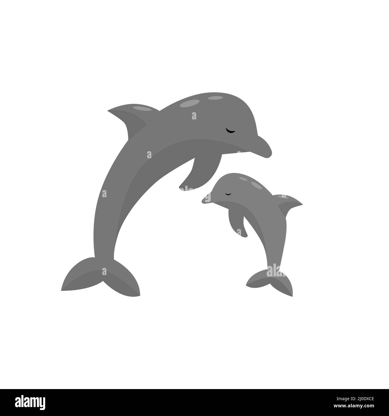 Adorabile illustrazione del vettore della madre del delfino e del bambino. Icona dei mammiferi marini. Illustrazione Vettoriale