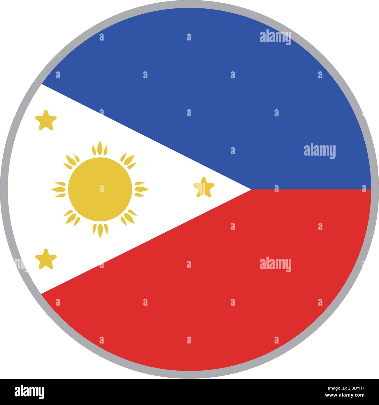Icona della bandiera filippina rotonda. Un paese nel sud-est asiatico. Vettore modificabile. Illustrazione Vettoriale
