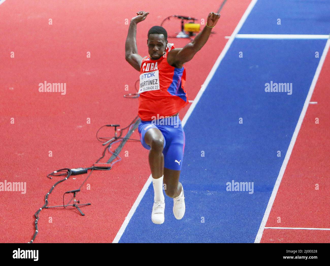 Belgrado, Serbia. 18th Mar 2022. Lazaro Martinez di Cuba, finale Triplo Jump uomini durante il Mondiale Atletica Indoor Championships 2022 il 18 marzo 2022 presso la Stark Arena di Belgrado, Serbia - Foto: Laurent Lairys/DPPI/LiveMedia Credit: Independent Photo Agency/Alamy Live News Foto Stock