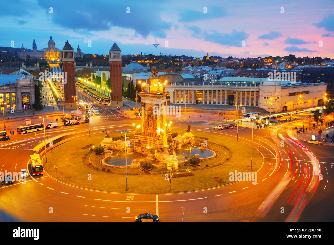 Panoramica aerea su Plaza Espanya Foto Stock