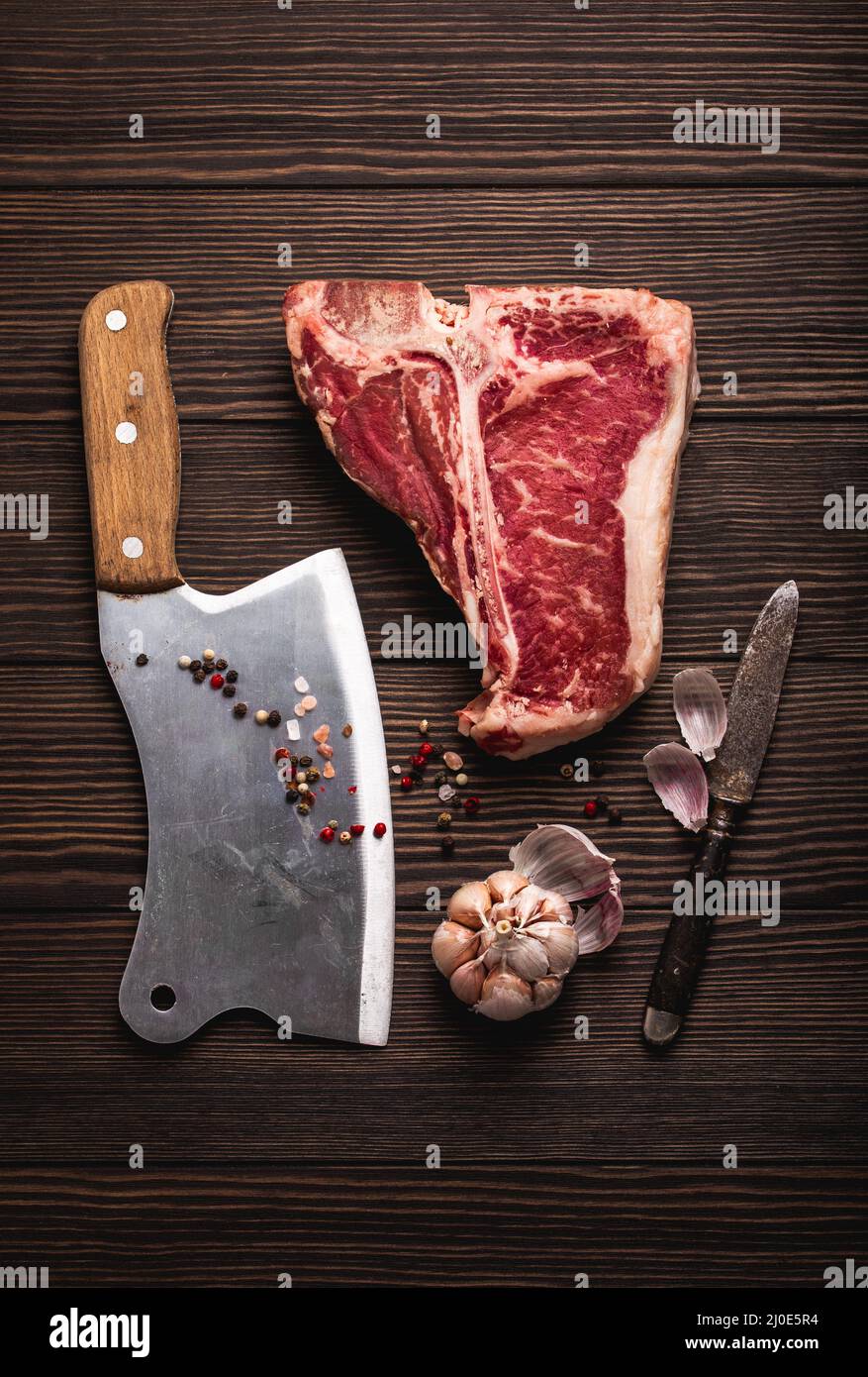 T-osso e carne cleaver Foto Stock