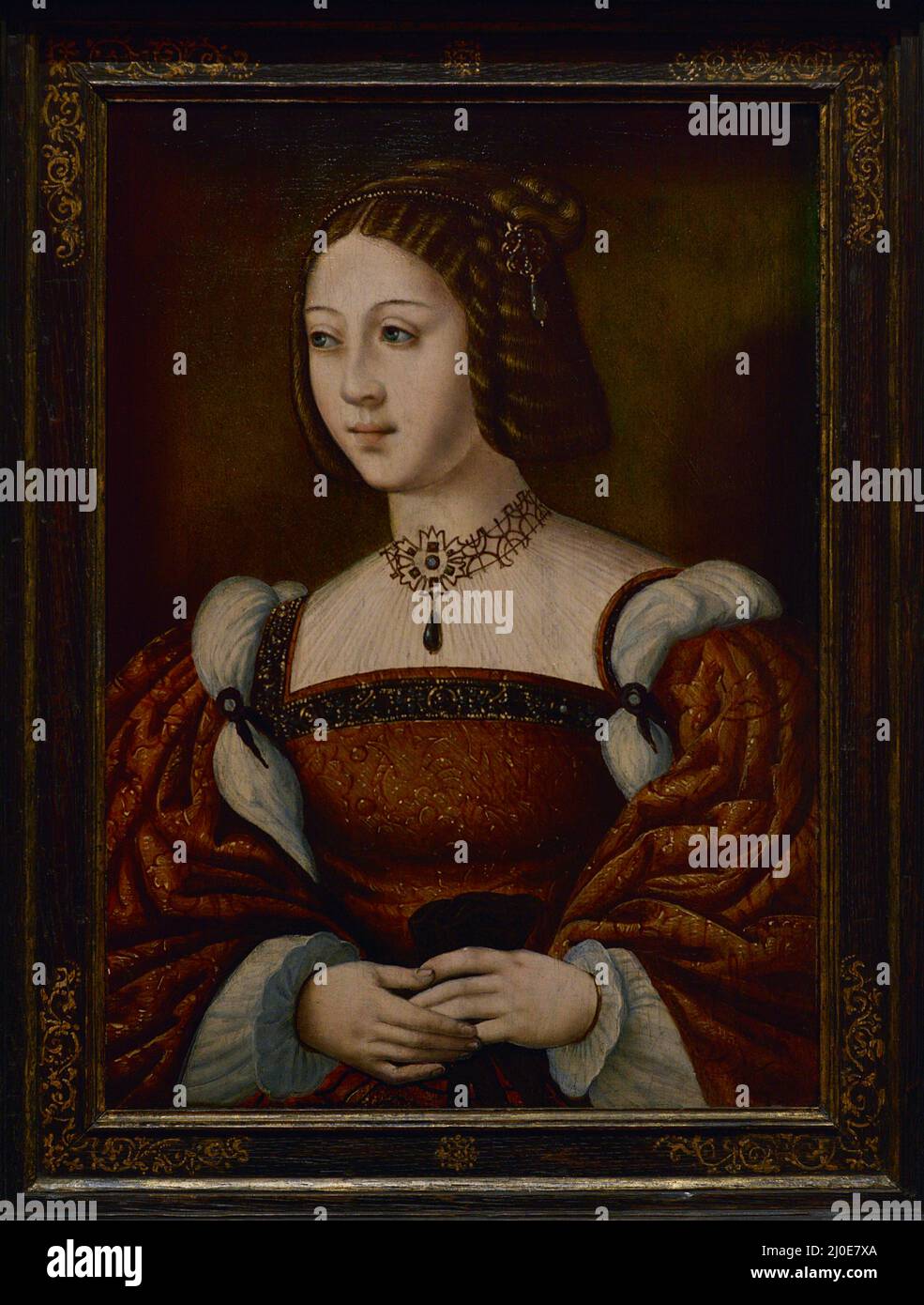 Isabella del Portogallo (1503-1539). Regina di Spagna e imperatrice, moglie dell'imperatore Carlo V. Ritratto di Isabella di Portogallo. Autore sconosciuto. Documentato nella seconda metà del 16th secolo. Olio su legno. Museo Nazionale di Arte Antica Lisbona, Portogallo. Foto Stock