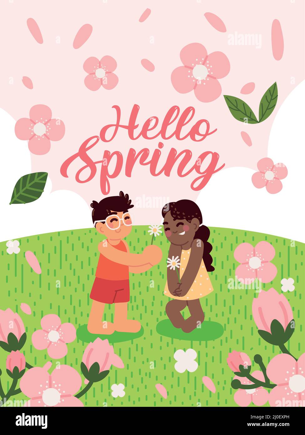 ciao banner di primavera Illustrazione Vettoriale