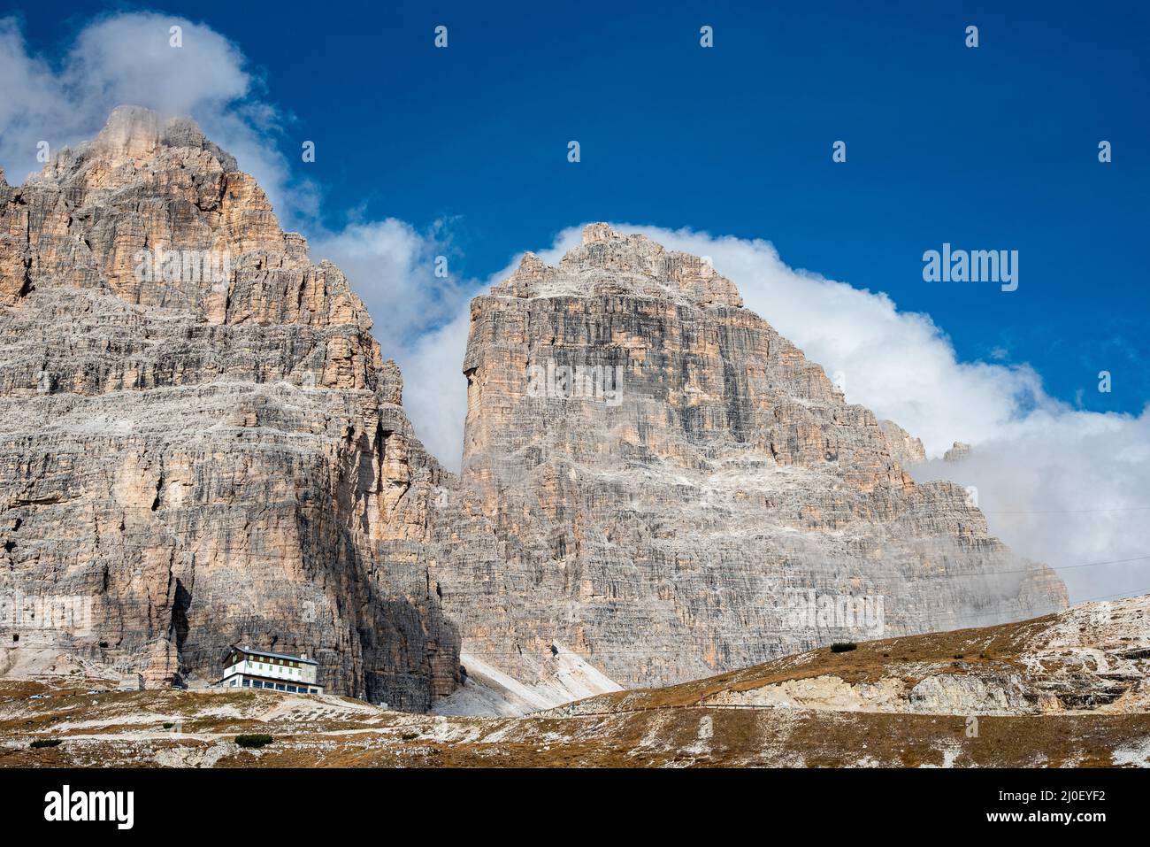 Cime delle tre Cime di Lavaredo nelle alpi italiane Foto Stock