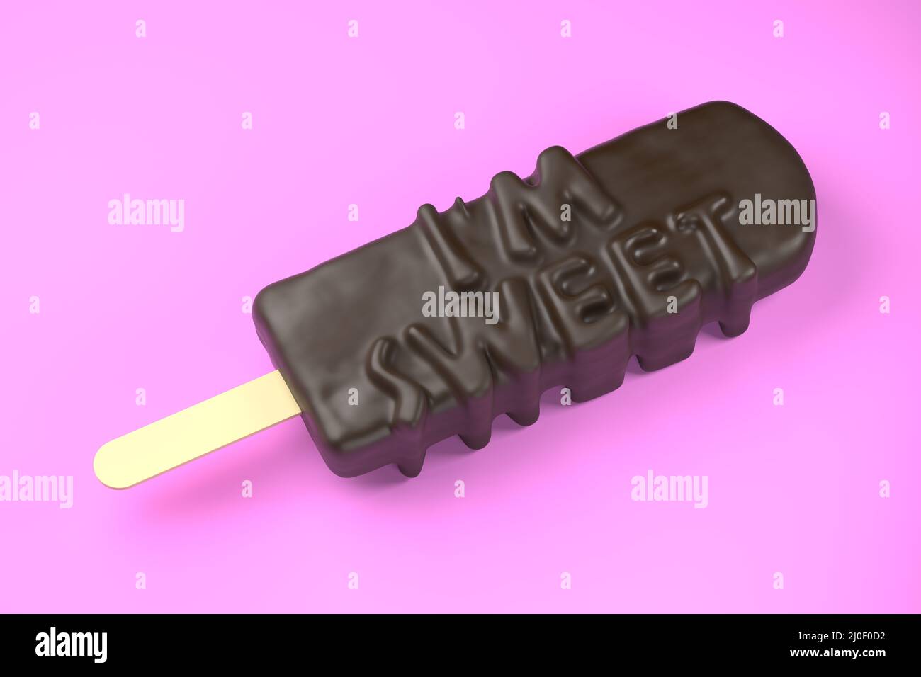 I'm Sweet testo sul classico gelato al cioccolato isolato sopra immagine 3d su sfondo rosa Foto Stock