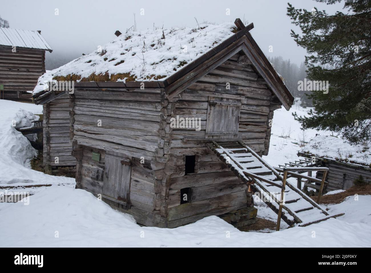 Il museo di Vest-Telemark espone vecchie fattorie di Telemark in Norvegia. Foto Stock