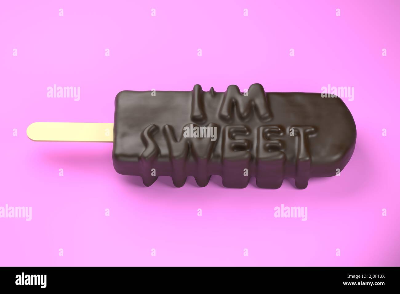 I'm Sweet testo sul classico gelato al cioccolato isolato sopra immagine 3d su sfondo rosa Foto Stock