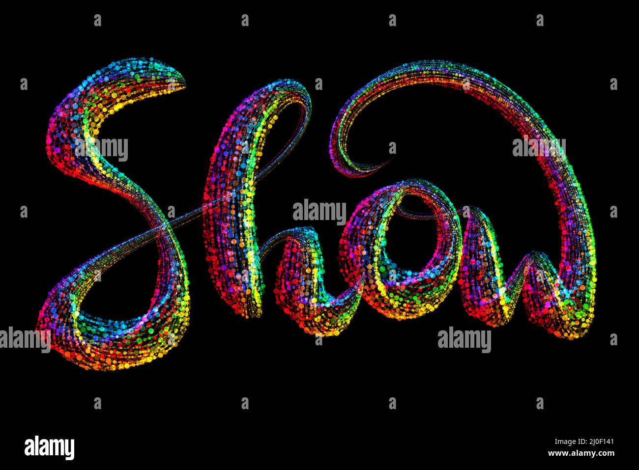 Mostra presentazione parola tipografia testo logo realizzato da colorati confetti parcles, bella tipografia adatta per banner brochure Foto Stock