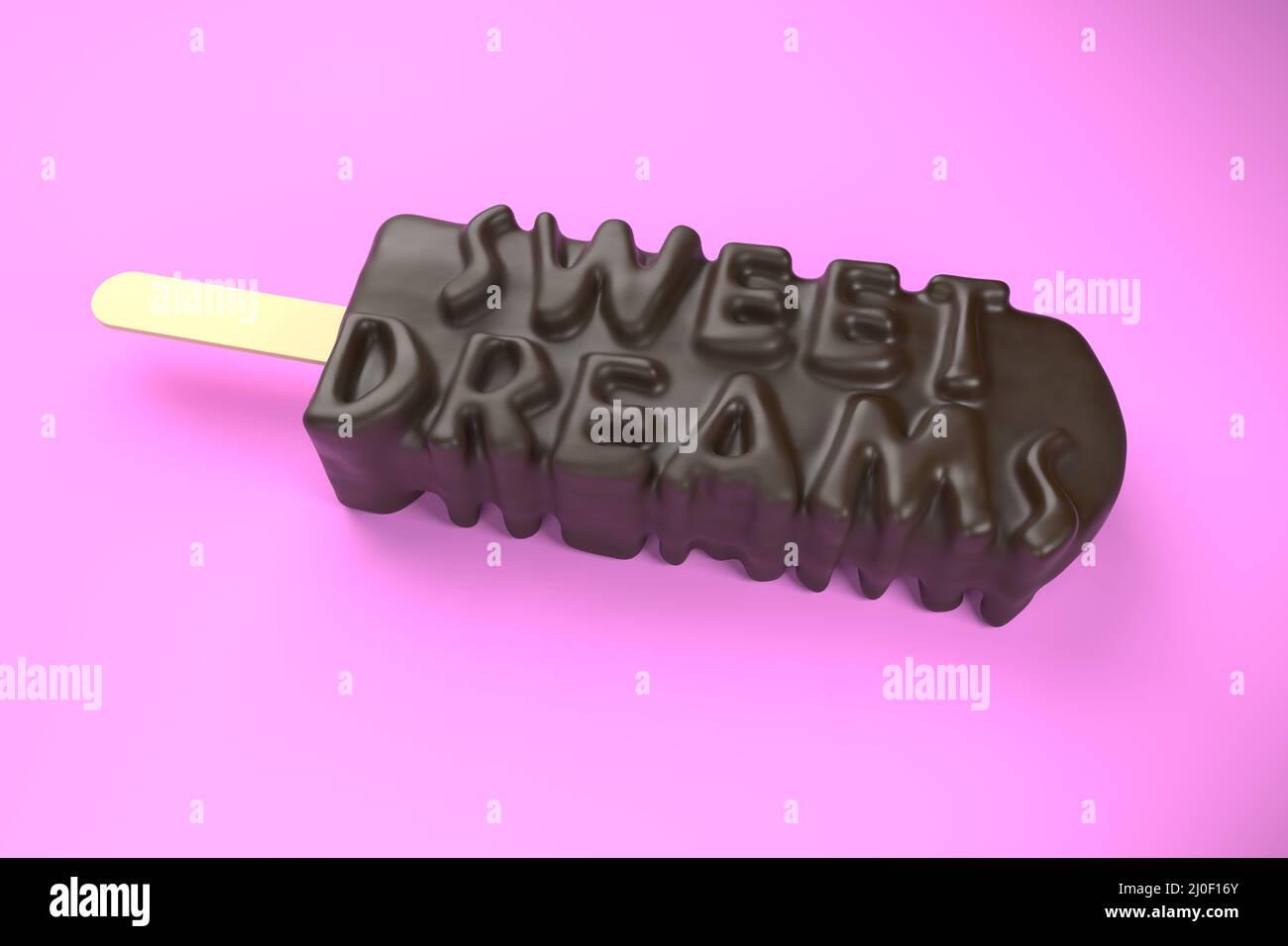 Testo Sweet Dreams sul classico gelato al cioccolato isolato sopra immagine 3d su sfondo rosa Foto Stock