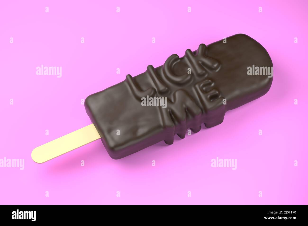 Lick Me testo sul classico gelato al cioccolato isolato su sfondo rosa illustrazione 3d Foto Stock