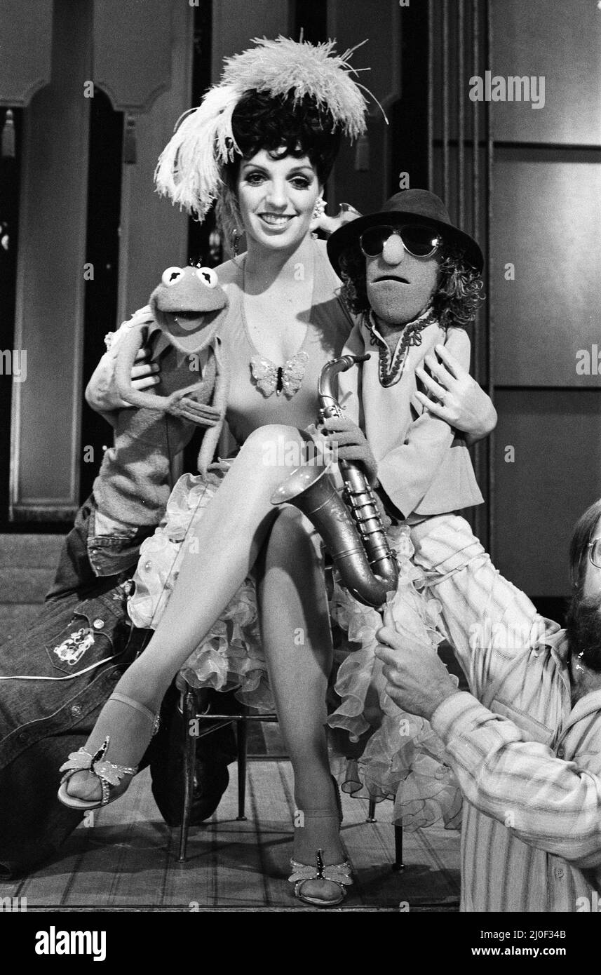 La prova di oggi presso gli ATV Studios di Elstree è stata Liza Minnelli con i Muppets - la sua coppia preferita sono Kermit e il sassofono che gioca Zoot con cui è stata fotografata oggi. 31st luglio 1979. Foto Stock