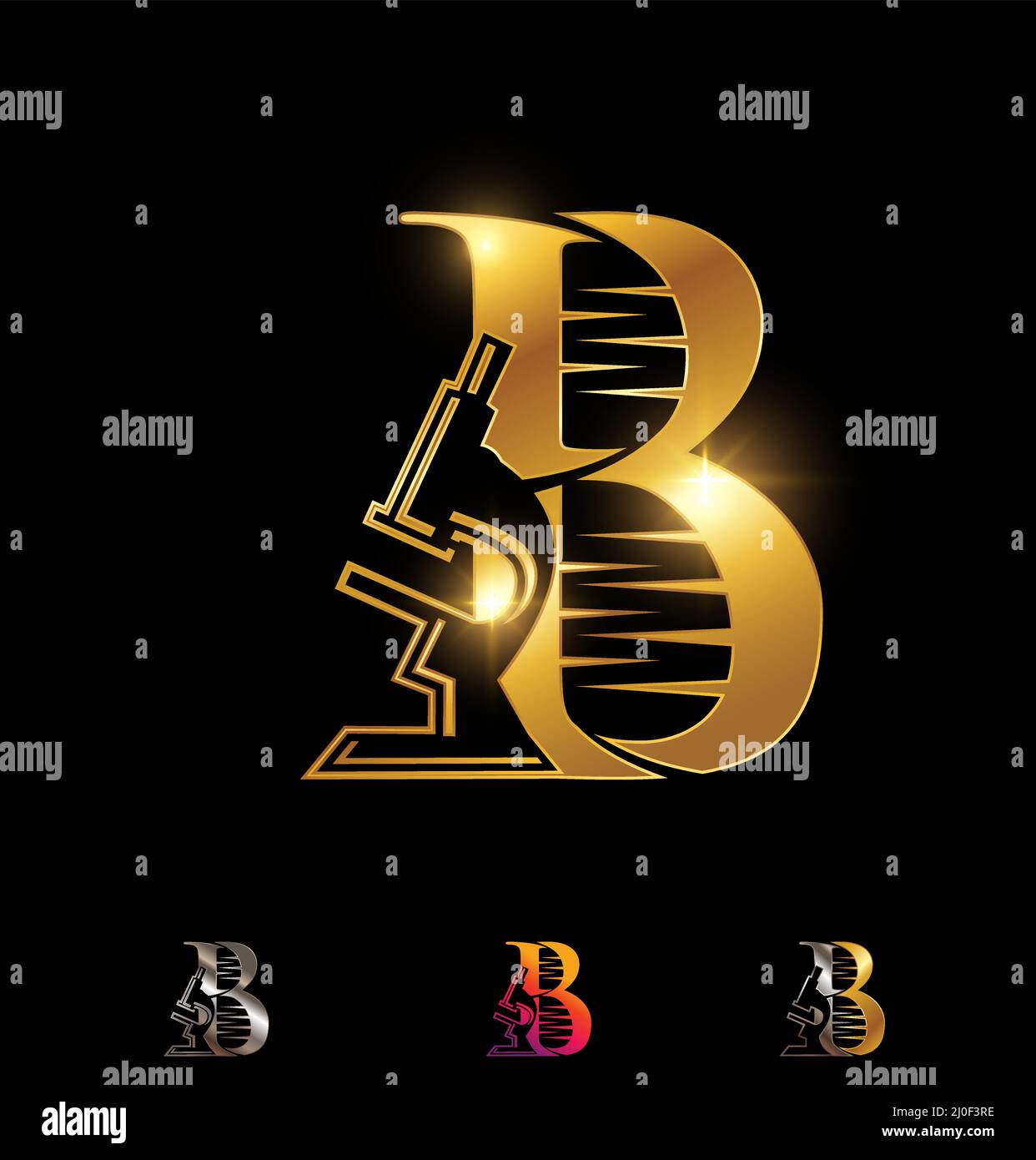 Un insieme di illustrazione vettoriale della lettera B del logo del monogramma del DNA d'oro Illustrazione Vettoriale