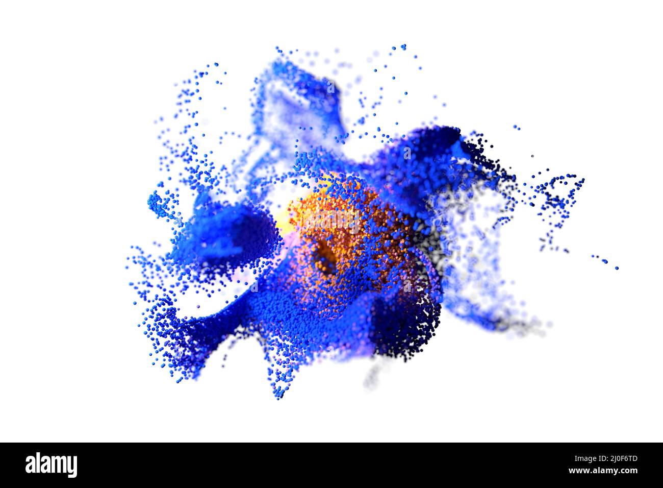 Cloud computing blu e arancione che illumina le particelle. Concetto di coronavirus. Sfondo astratto generato dal computer. 3d illustra Foto Stock