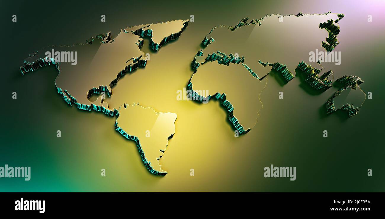 Mappa del mondo in vetro verde 3D Foto Stock