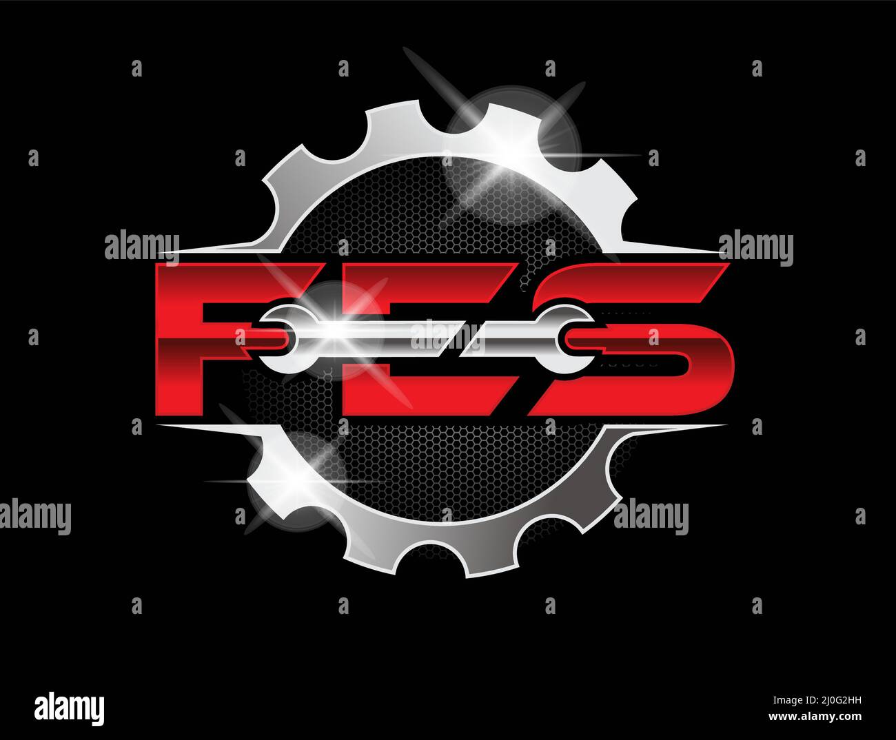 Un'illustrazione vettoriale del logo del monogramma della chiave inglese lettera iniziale del segno del FES Illustrazione Vettoriale