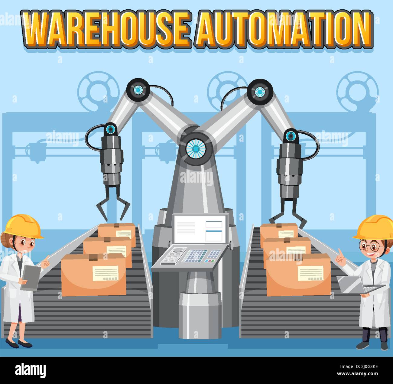 Illustrazione della progettazione di banner per l'automazione del magazzino Illustrazione Vettoriale