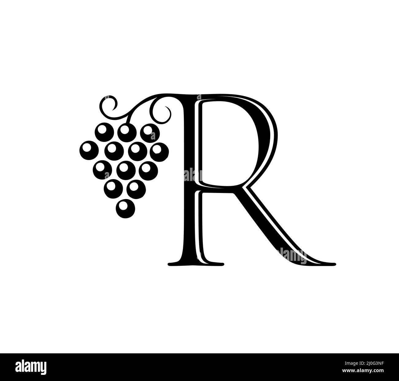 Un'illustrazione vettoriale della lettera iniziale R del logo del monogramma Vine Illustrazione Vettoriale