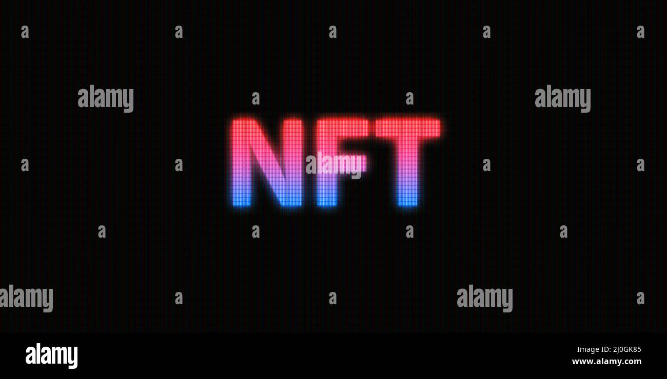 NFT neon word. Gettone non fungibile. Concetto di arte digitale. Foto Stock