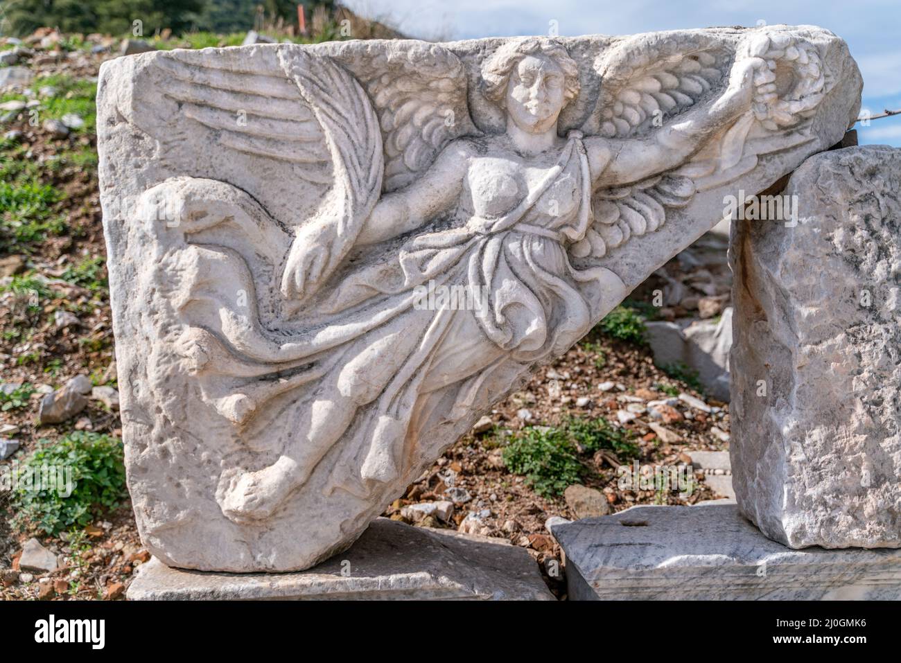 Divinità alata della Vittoria di Efeso, Smirne, Turchia. Foto Stock