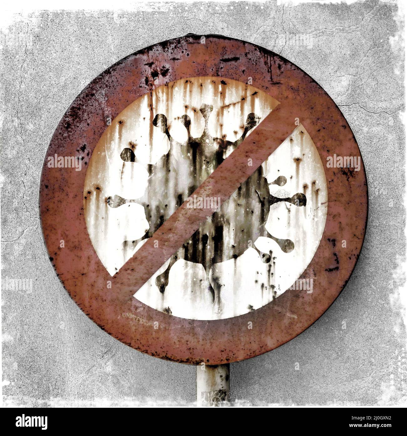 Arrestare l'icona del virus Covid-19 nel cerchio Foto Stock