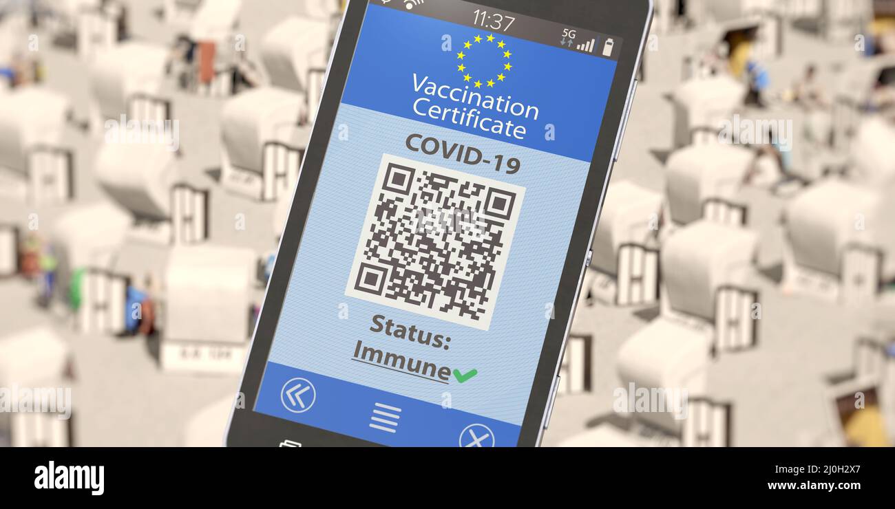 Il certificato di vaccinazione digitale (Covid-19) viene visualizzato sullo smartphone Foto Stock