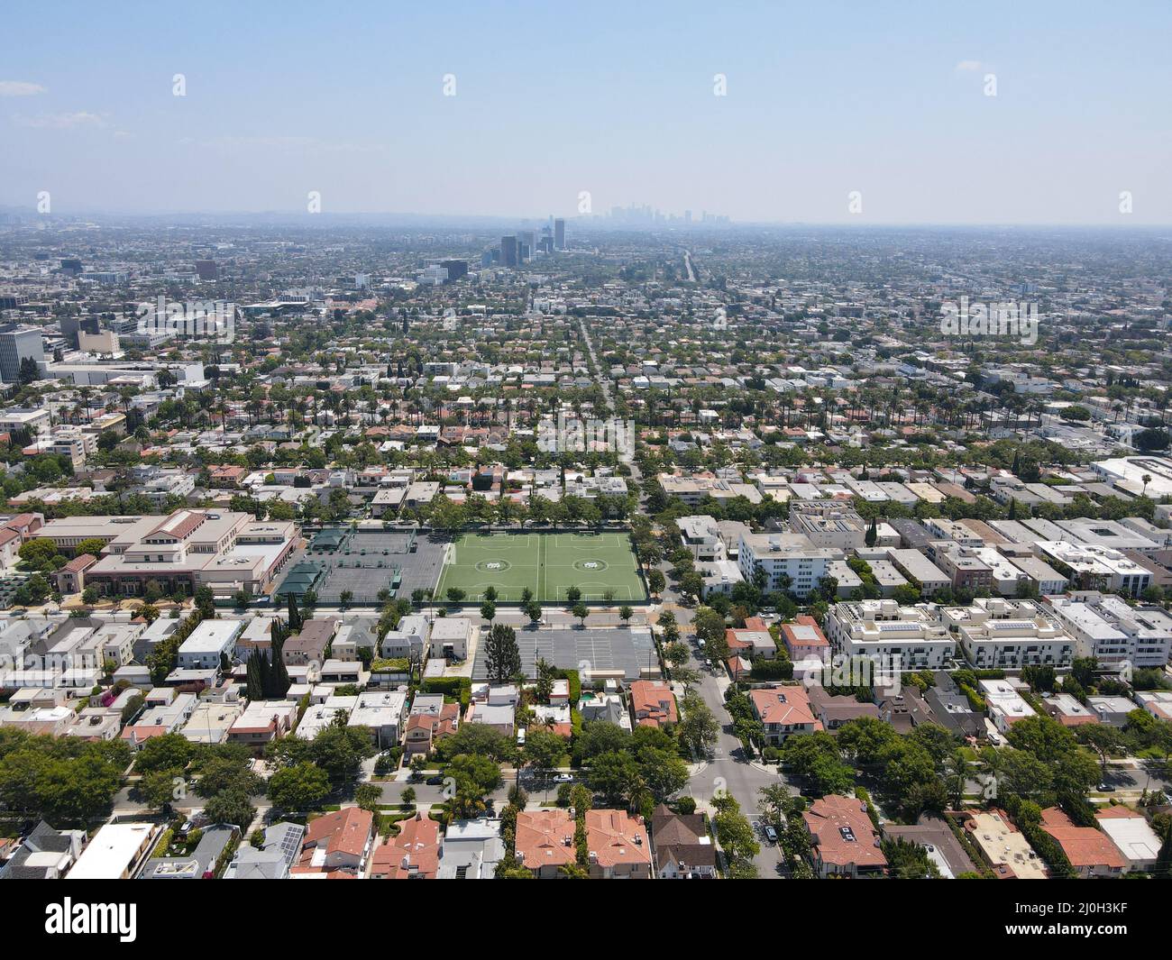 Vista aerea di Beverly Hills, California, Los Angeles County. Sede di molte star di Hollywood. Foto Stock