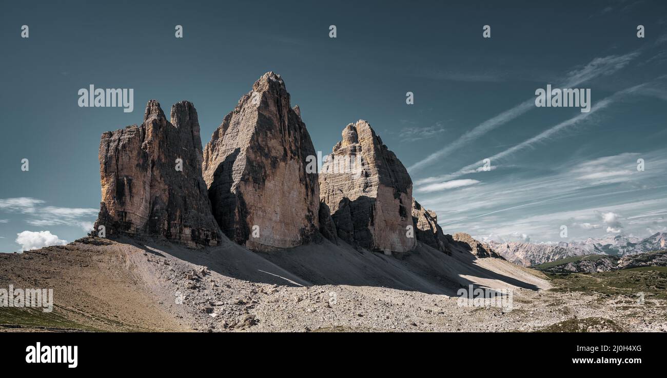 Vista delle facce nord delle tre cime Foto Stock