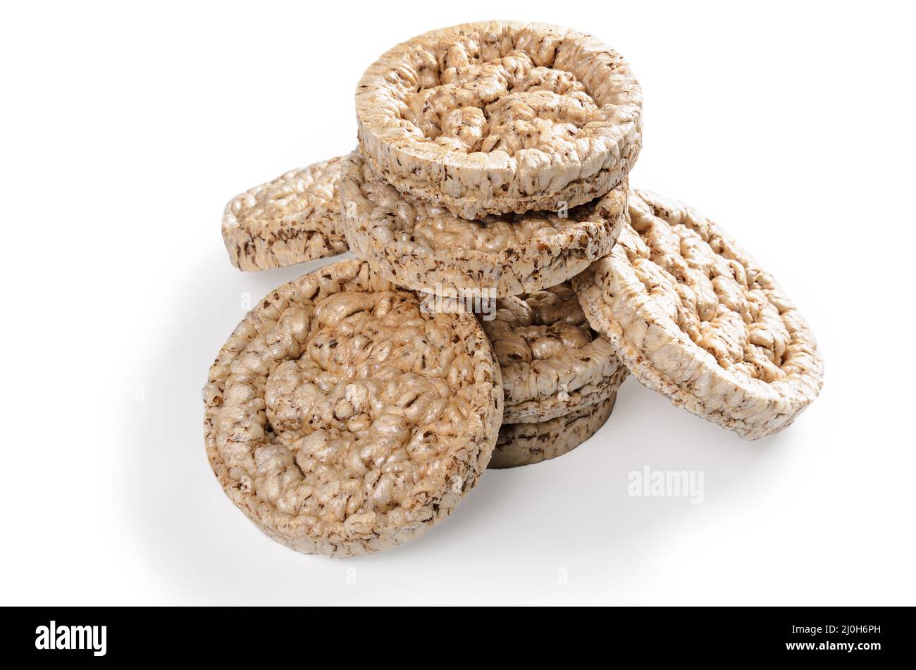 Cereali croccanti su sfondo bianco con tenue ombre Foto Stock